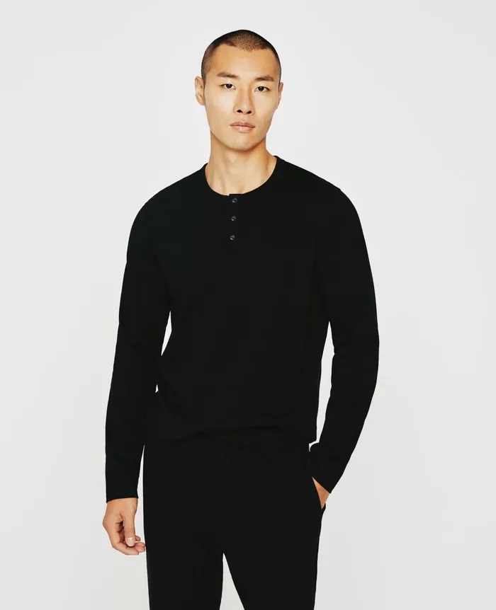 Bryce Long Sleeve Henley True Black Men AG Jeans Tees