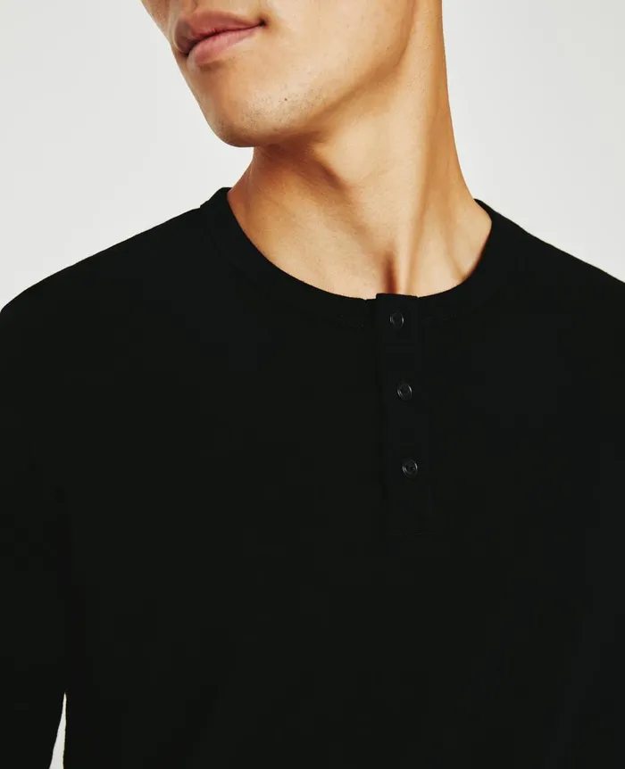 Bryce Long Sleeve Henley True Black Men AG Jeans Tees Bryce Long Sleeve Henley True Black Men AG Jeans Tees