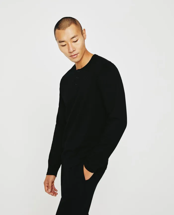 Bryce Long Sleeve Henley True Black Men AG Jeans Tees Bryce Long Sleeve Henley True Black Men AG Jeans Tees