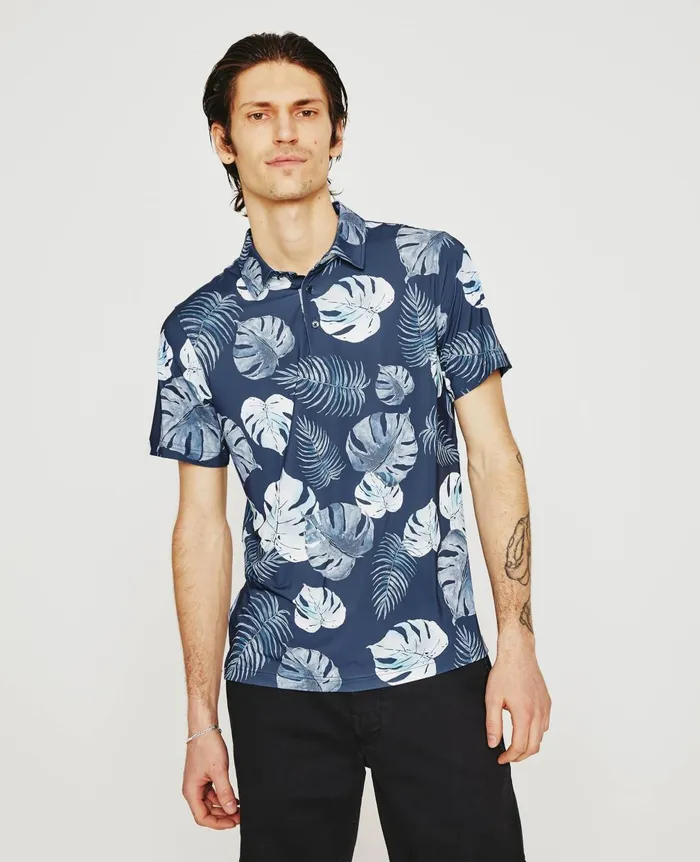 Bryce Polo Tropical Fronds Deep Navy Mult Men AG Jeans Polos Bryce Polo Tropical Fronds Deep Navy Mult Men AG Jeans Polos