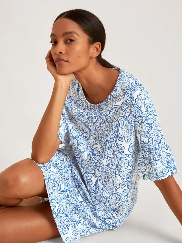 CALIDA Show All Women Short Sleeve Nightdress Length 90cm Sodalite Blue