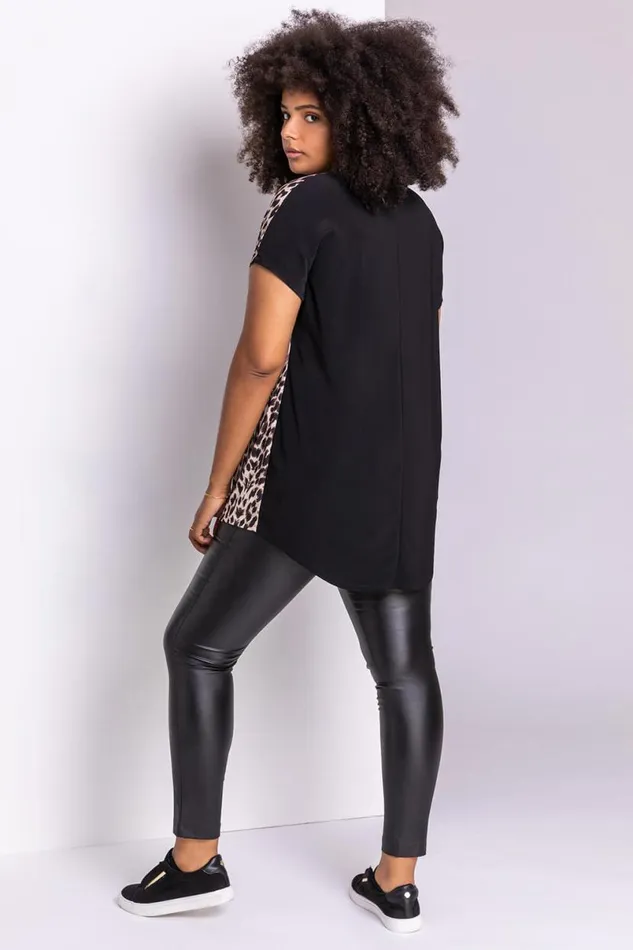 Camel Curve Animal Print Contrast Panel Top Women Roman Tops