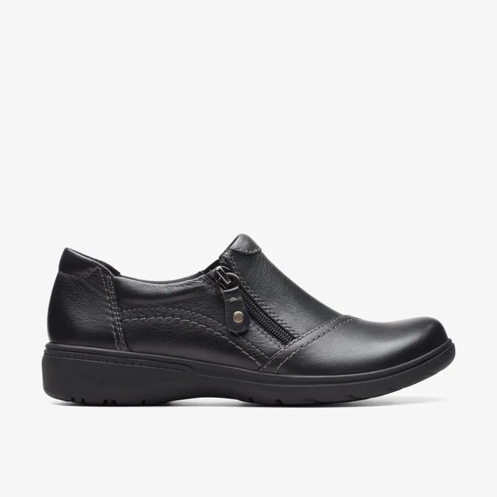 Carleigh Ray Black Leather Women Clarks Clogs and Mules