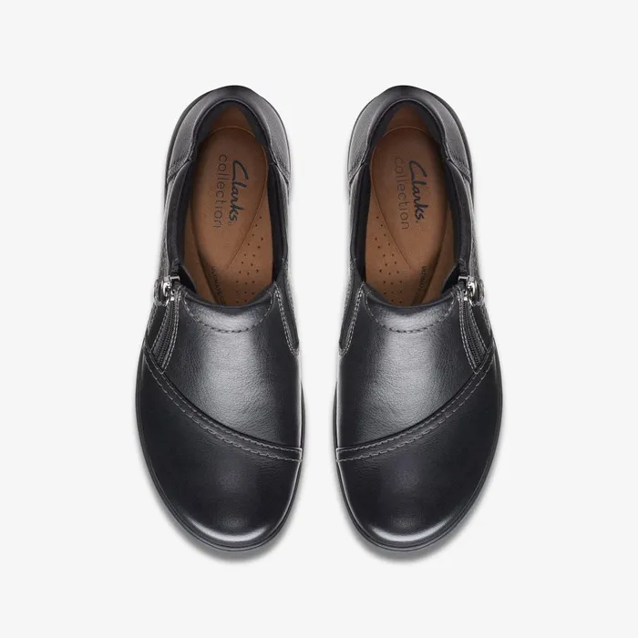 Carleigh Ray Black Leather Women Clarks Clogs and Mules