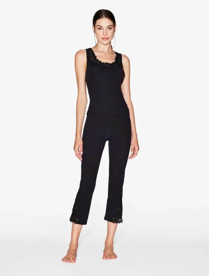Cashmere Blend Ribbed Trousers In Onyx With Frastaglio Sleepwear La Perla Pajamas
