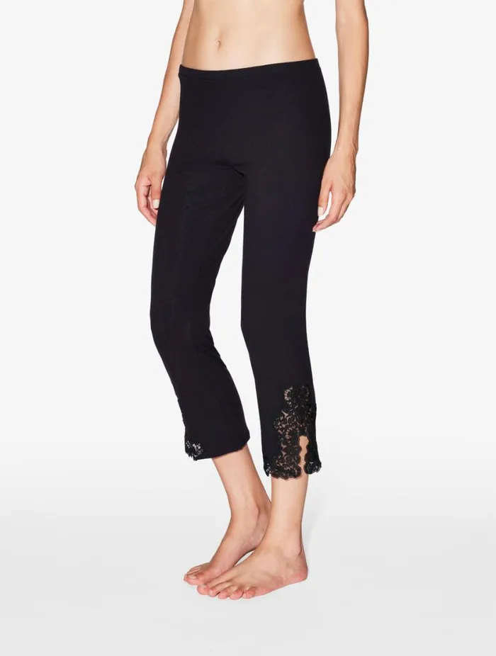 Cashmere Blend Ribbed Trousers In Onyx With Frastaglio Sleepwear La Perla Pajamas