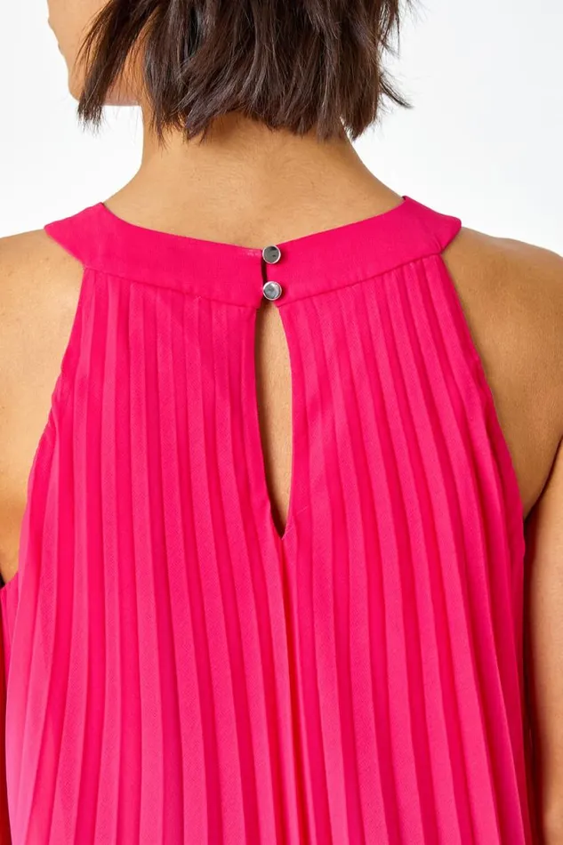 Cerise Ombre Halter Neck Pleated Swing Dress Women Roman Dresses
