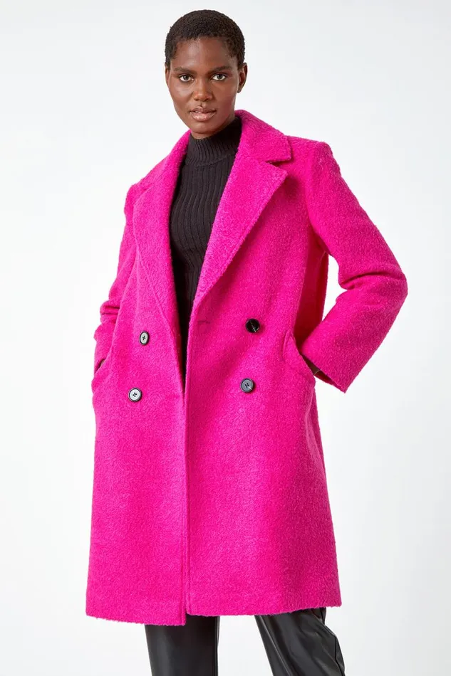 Cerise Relaxed Double Breasted Boucle Coat Women Roman Coats