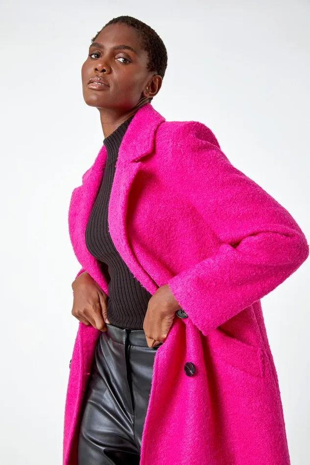Cerise Relaxed Double Breasted Boucle Coat Women Roman Coats