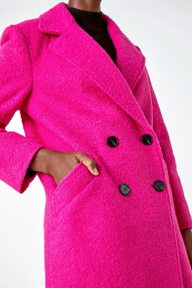 Cerise Relaxed Double Breasted Boucle Coat Women Roman Coats