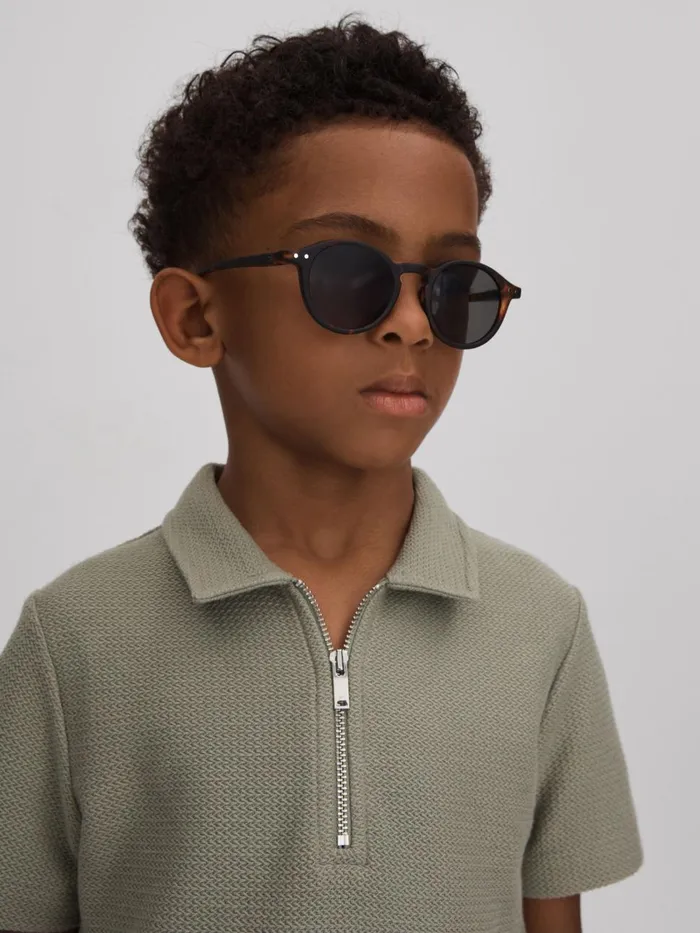 Children Reiss CoOrds Felix Textured Cotton HalfZip Polo Shirt Pistachio