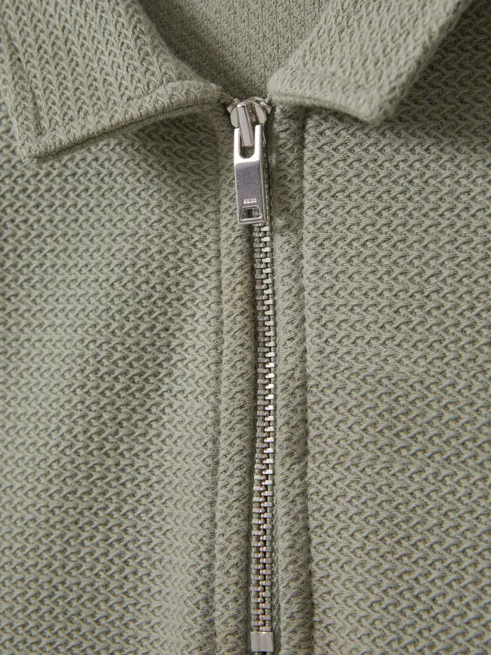 Children Reiss CoOrds Felix Textured Cotton HalfZip Polo Shirt Pistachio