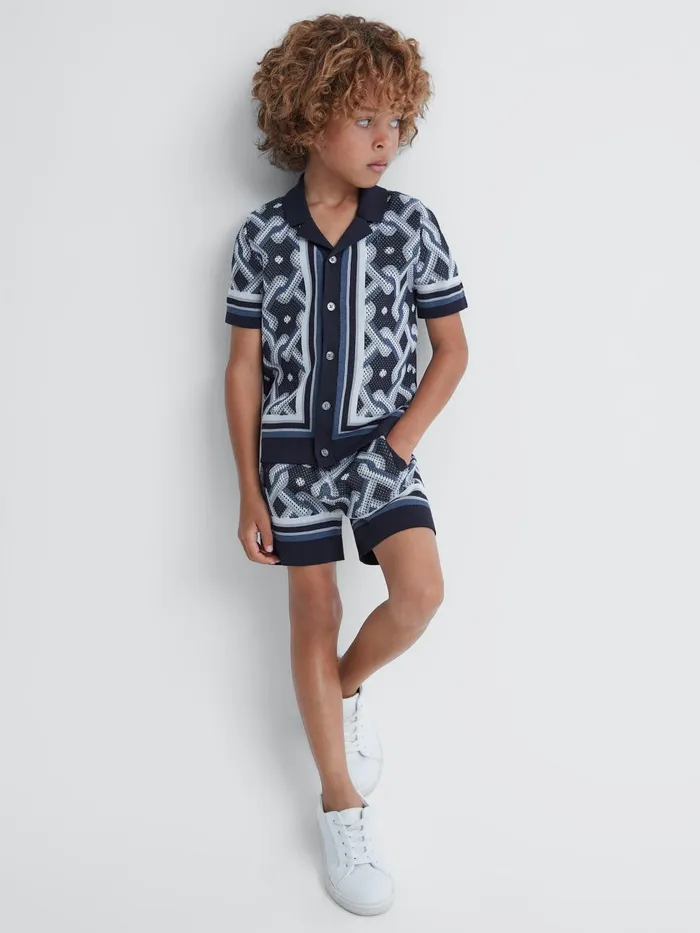Children Reiss CoOrds Hyde Knitted Cuban Collar ButtonThrough Shirt Navy Multi Children Reiss CoOrds Hyde Knitted Cuban Collar ButtonThrough Shirt Navy Multi