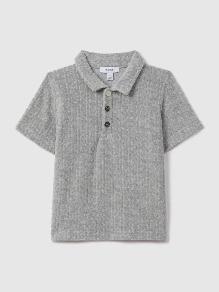 Children Reiss CoOrds Iggy Towelling Polo Shirt Soft Grey