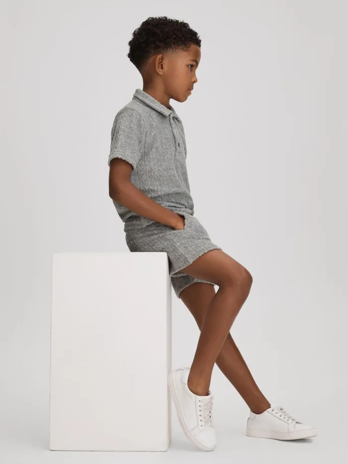 Children Reiss CoOrds Iggy Towelling Polo Shirt Soft Grey