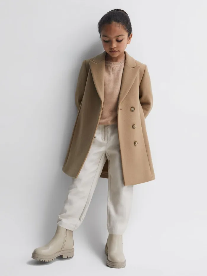 Children Reiss Coats and Jackets Harlow Mid Length Wool Blend Coat Camel