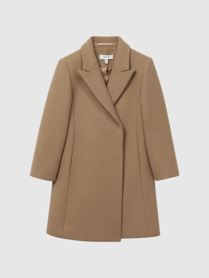 Children Reiss Coats and Jackets Harlow Mid Length Wool Blend Coat Camel