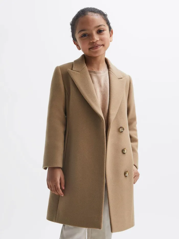 Children Reiss Coats and Jackets Harlow Mid Length Wool Blend Coat Camel
