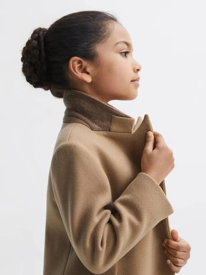 Children Reiss Coats and Jackets Harlow Mid Length Wool Blend Coat Camel