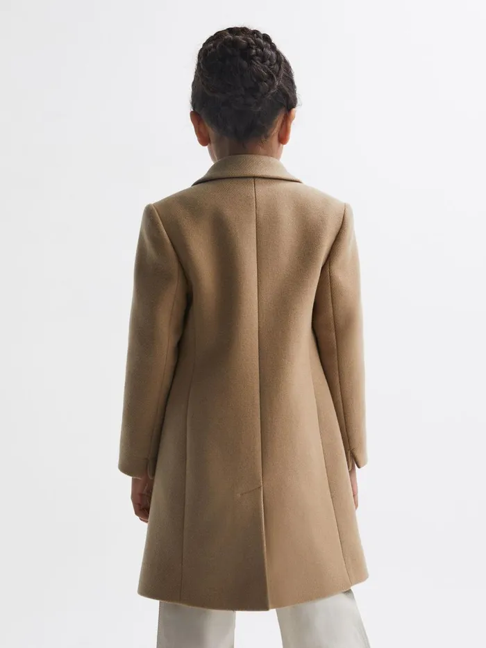 Children Reiss Coats and Jackets Harlow Mid Length Wool Blend Coat Camel