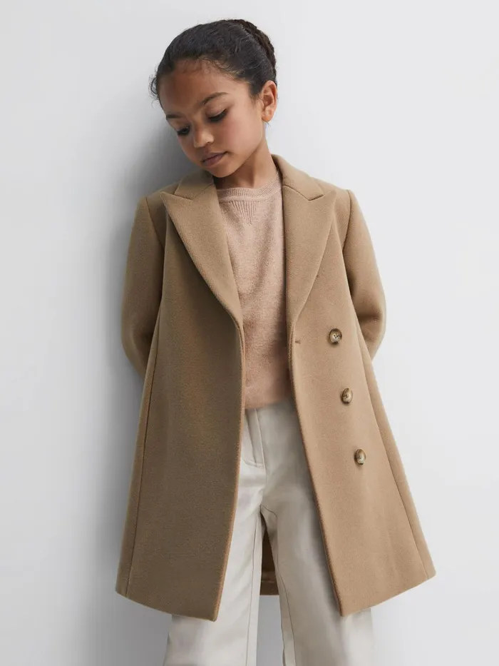 Children Reiss Coats and Jackets Harlow Mid Length Wool Blend Coat Camel