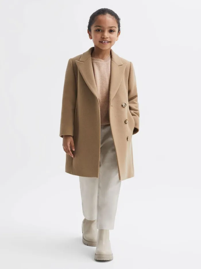 Children Reiss Coats and Jackets Harlow Mid Length Wool Blend Coat Camel