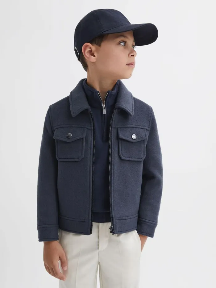 Children Reiss Coats and Jackets Peridoe Wool Trucker Jacket Airforce Blue