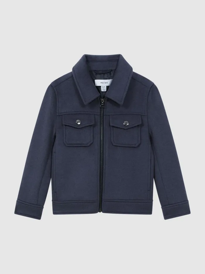 Children Reiss Coats and Jackets Peridoe Wool Trucker Jacket Airforce Blue
