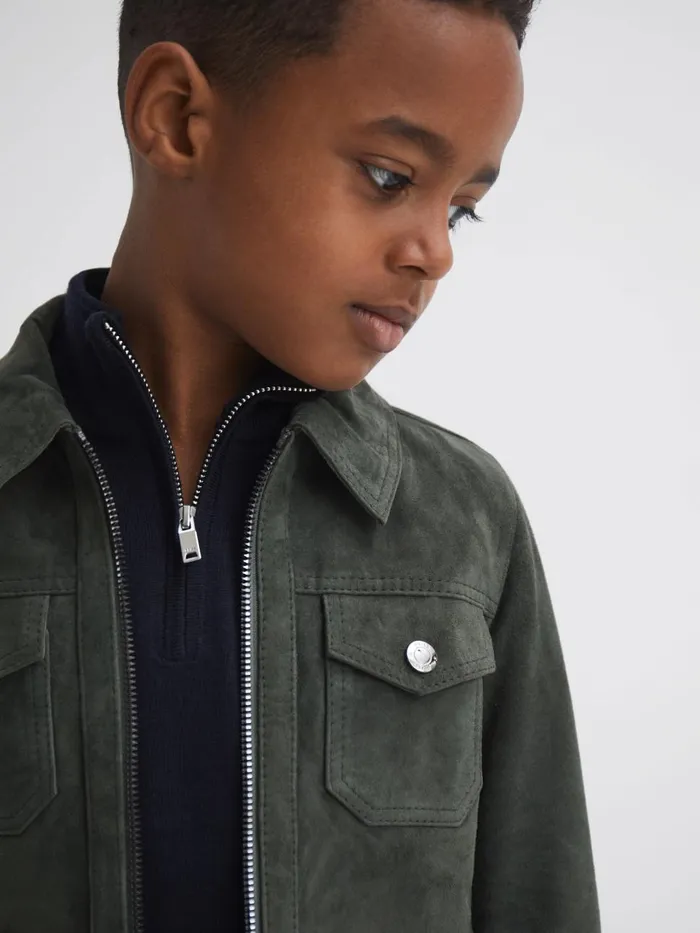 Children Reiss Coats and Jackets Pike Suede Zip Through Jacket Forest Green