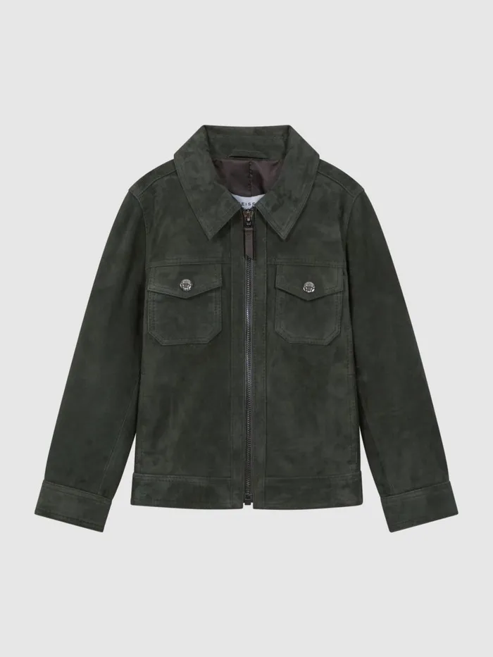 Children Reiss Coats and Jackets Pike Suede Zip Through Jacket Forest Green