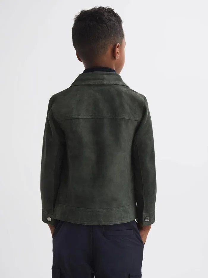 Children Reiss Coats and Jackets Pike Suede Zip Through Jacket Forest Green