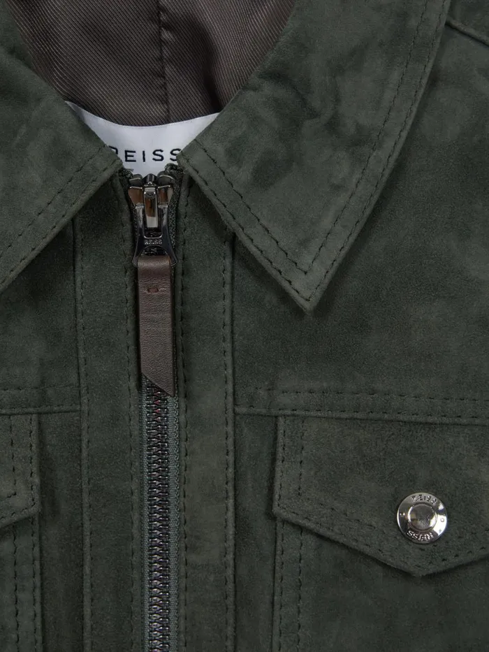 Children Reiss Coats and Jackets Pike Suede Zip Through Jacket Forest Green