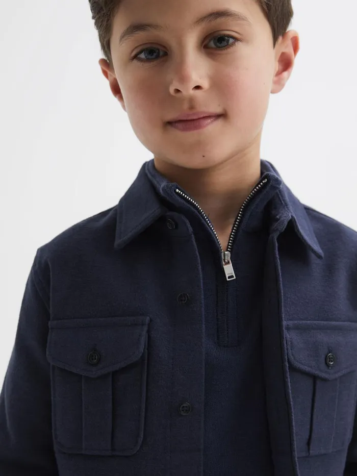 Children Reiss Coats and Jackets Thomas Brushed Cotton Patch Pocket Overshirt Eclipse Blue Children Reiss Coats and Jackets Thomas Brushed Cotton Patch Pocket Overshirt Eclipse Blue