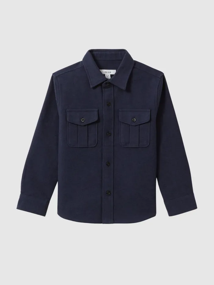 Children Reiss Coats and Jackets Thomas Brushed Cotton Patch Pocket Overshirt Eclipse Blue