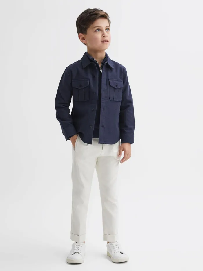 Children Reiss Coats and Jackets Thomas Brushed Cotton Patch Pocket Overshirt Eclipse Blue