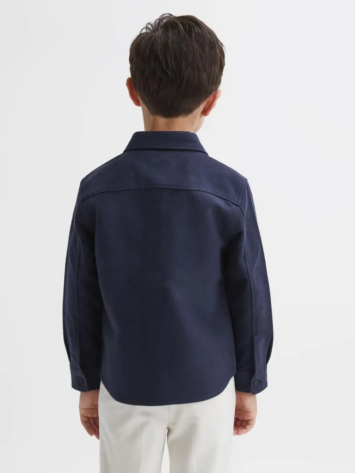 Children Reiss Coats and Jackets Thomas Brushed Cotton Patch Pocket Overshirt Eclipse Blue