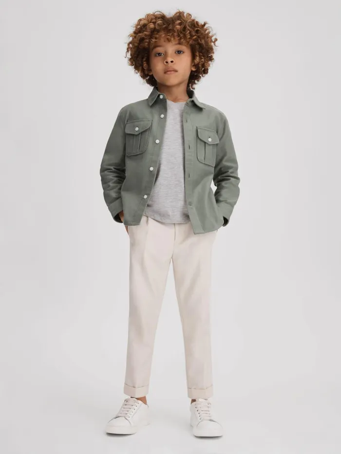 Children Reiss Coats and Jackets Thomas Brushed Cotton Patch Pocket Overshirt Pistachio