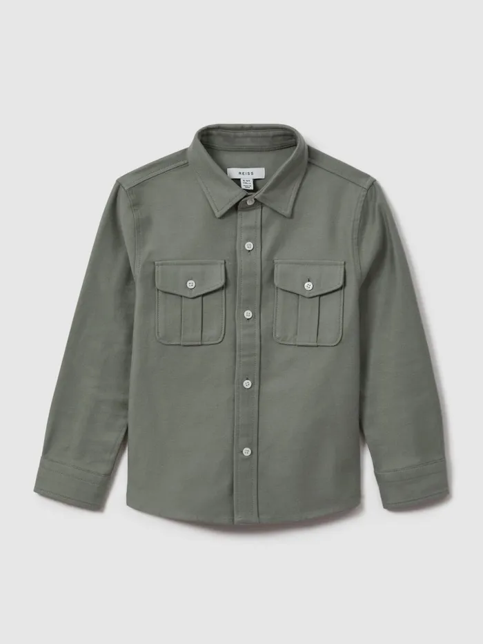 Children Reiss Coats and Jackets Thomas Brushed Cotton Patch Pocket Overshirt Pistachio