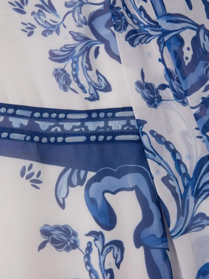 Children Reiss Dresses Andra Tile Print Flare Sleeve Dress Blue Print