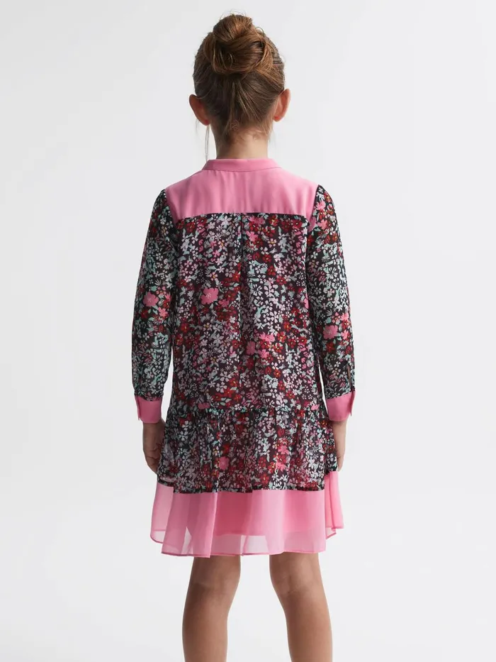 Children Reiss Dresses Camilla Floral Print Contrast Dress Pink