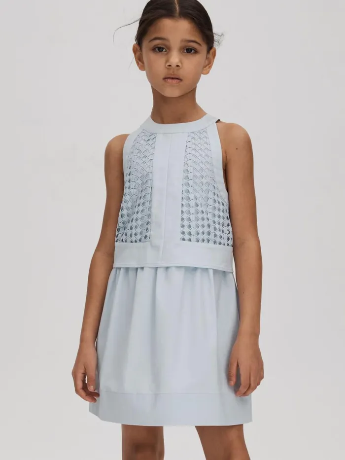 Children Reiss Dresses Eden Embroidered Halter Neck Dress Blue