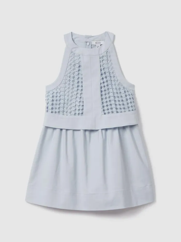 Children Reiss Dresses Eden Embroidered Halter Neck Dress Blue