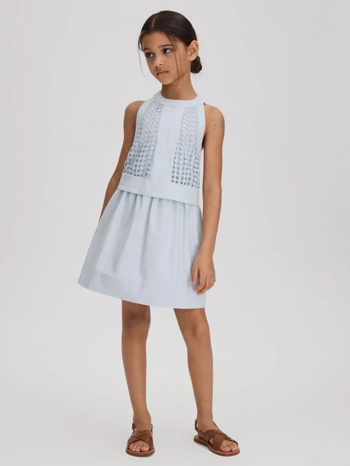 Children Reiss Dresses Eden Embroidered Halter Neck Dress Blue