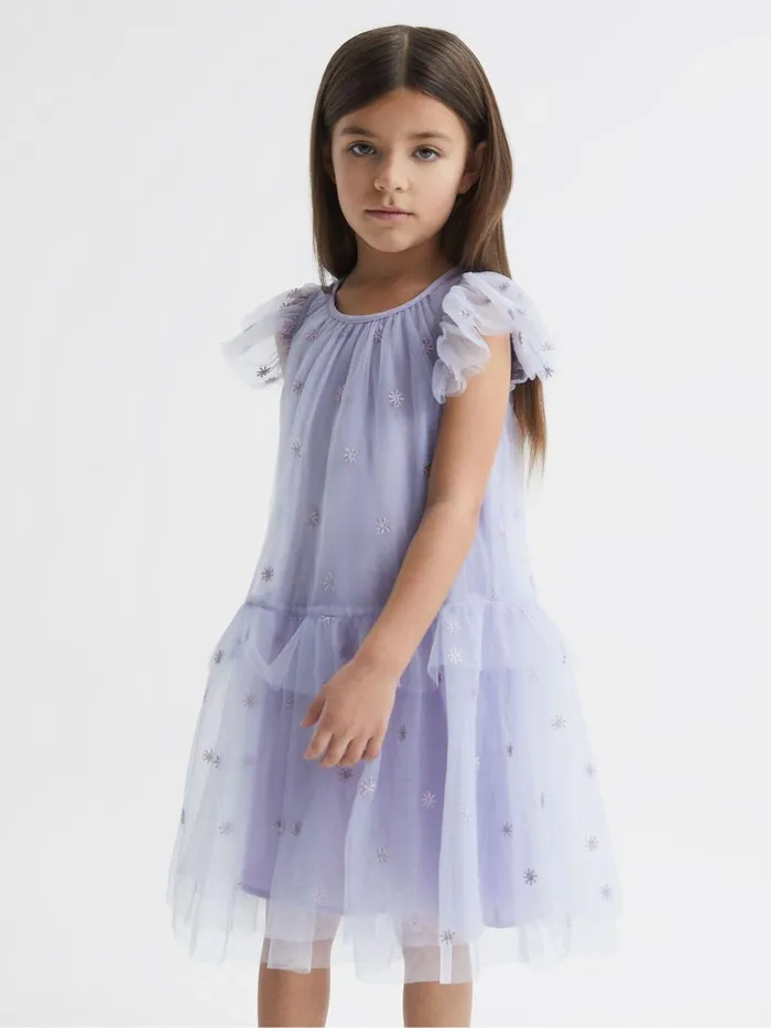 Children Reiss Dresses Fifi Tulle Embroidered Dress Lilac