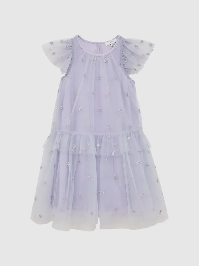Children Reiss Dresses Fifi Tulle Embroidered Dress Lilac