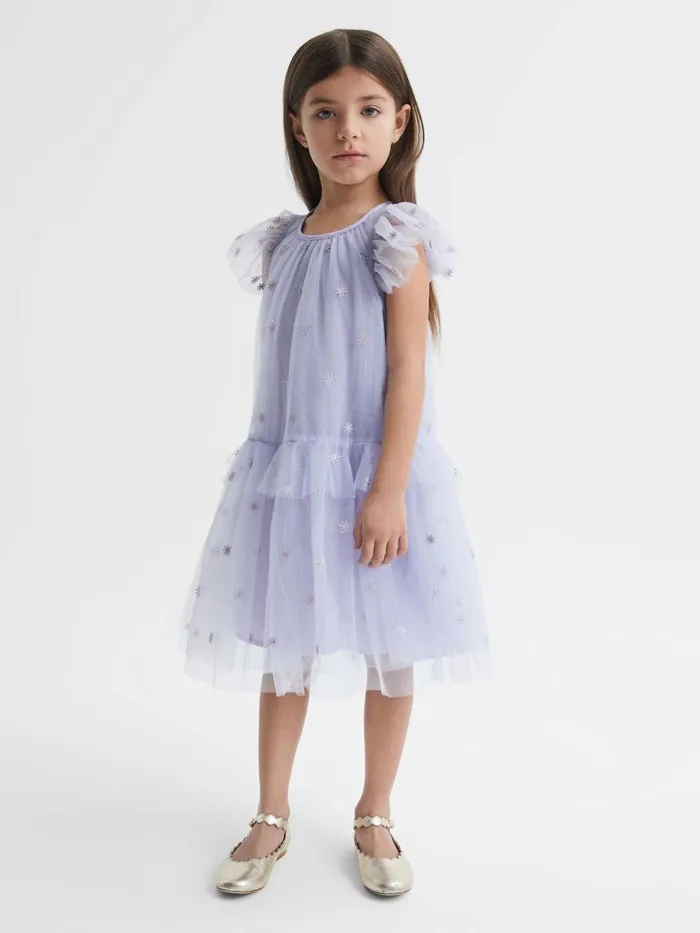 Children Reiss Dresses Fifi Tulle Embroidered Dress Lilac