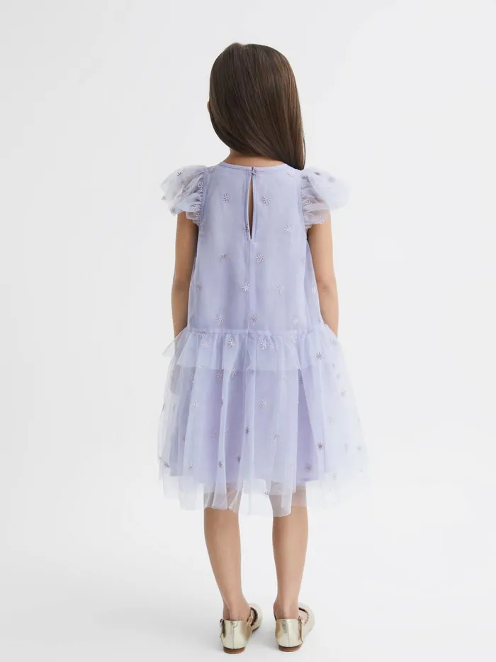 Children Reiss Dresses Fifi Tulle Embroidered Dress Lilac