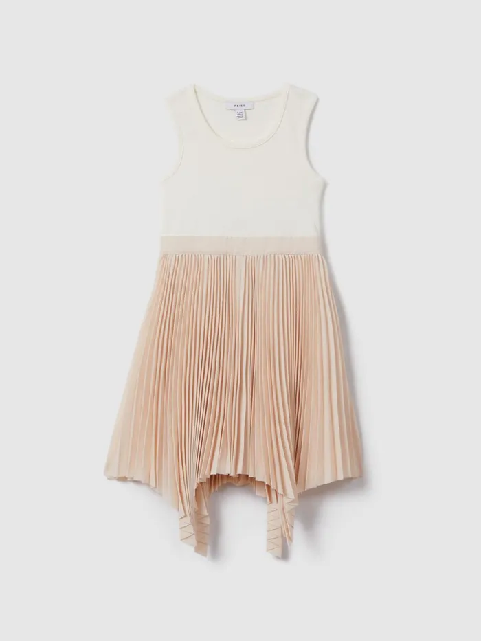 Children Reiss Dresses Harriet Pleated Asymmetric Dress Ecru