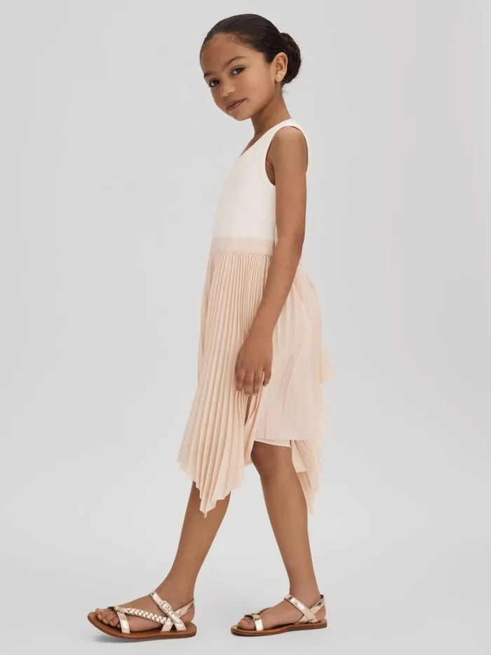 Children Reiss Dresses Harriet Pleated Asymmetric Dress Ecru