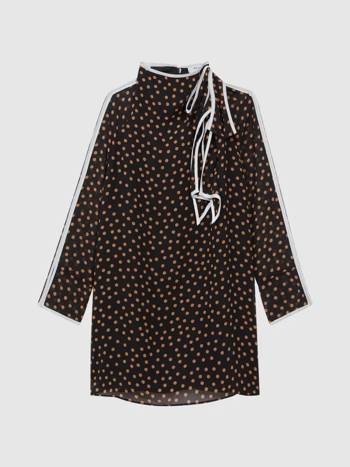 Children Reiss Dresses Kate Polka Dot Tie Neck Mini Dress Black